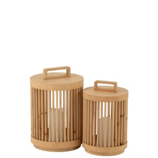 Lámpara cilíndrica de madera de abeto beige 24.5x24.5x36 cm