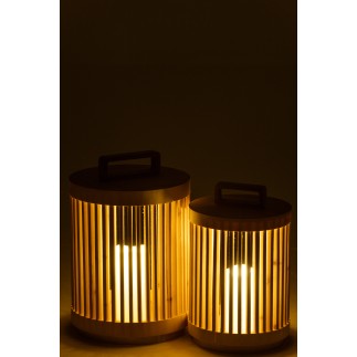 Lámpara cilíndrica de madera de abeto beige 24.5x24.5x36 cm