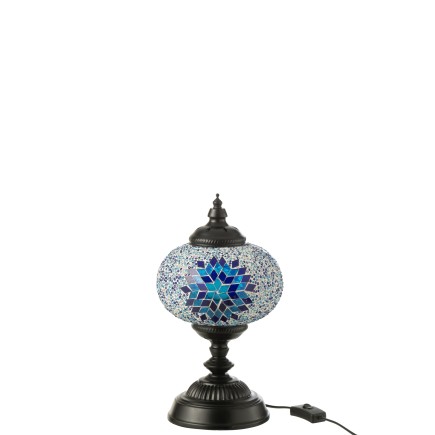 Lámpara de mesa de mosaico de vidrio azul 18x18x44 cm