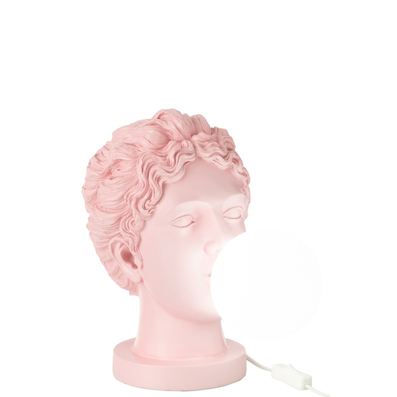 Lámpara de cara en resina rosa 29x21x33 cm
