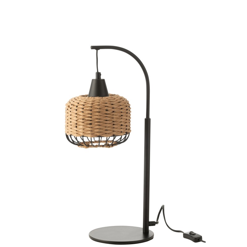 Farol de metal y fibra beige 17x17x52 cm