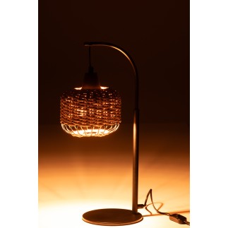 Candeeiro lanterna em metal e fibra bege 17x17x52 cm