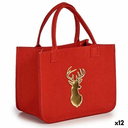 Bolsa Navideña Reno Rojo Dorado 19 x 42 x 35 cm (12 Unidades)