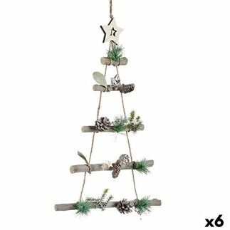 Adorno Navideño Árbol de Navidad Marrón Plateado Madera Plástico 34 x 5 x 65 cm (6 Unidades)