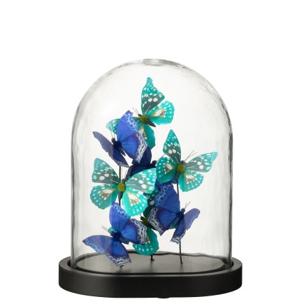 Papillons sous cloche en verre transparent 22x16x28 cm