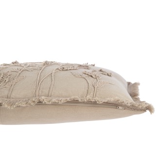 Coussin carré à broderie en coton gris 52x52x15 cm