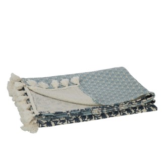 Plaid fiori in cotone blu 130x180x1 cm