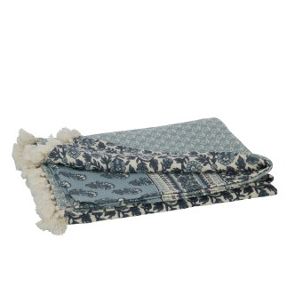Plaid fleurs en coton bleu 130x180x1 cm