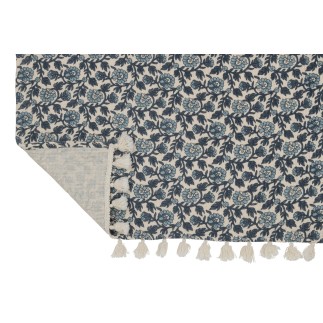 Plaid fiori in cotone blu 130x180x1 cm