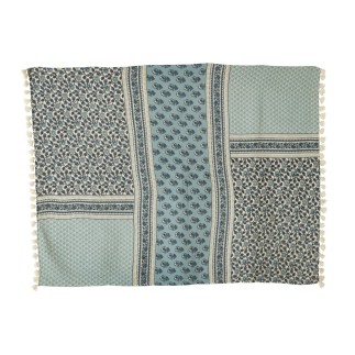 Plaid fleurs en coton bleu 130x180x1 cm