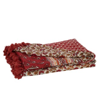 Plaid fleurs en coton rouge 130x180x1 cm