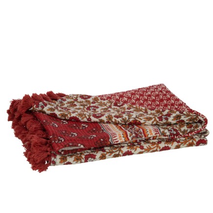 Plaid fleurs en coton rouge 130x180x1 cm