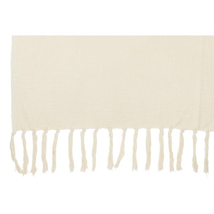 Plaid franges en coton blanc 180x130x0.5 cm