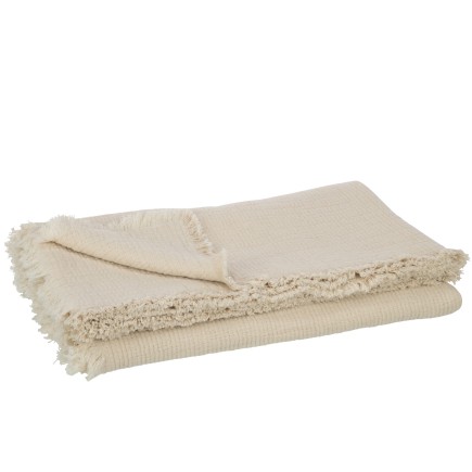 Plaid franges en mousseline de coton beige clair 130x180x1 cm