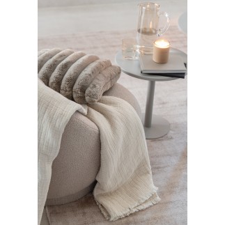 Plaid con frange in mussola di cotone beige chiaro 130x180x1 cm
