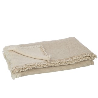 Plaid con frange in mussola di cotone beige scuro 130x180x1 cm