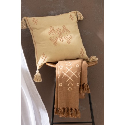 Plaid motifs ethniques en coton beige 130x1x170 cm