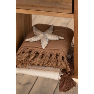 Plaid motifs ethniques en coton beige 130x1x170 cm