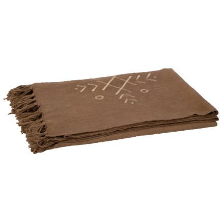 Plaid motifs ethniques en coton beige 130x1x170 cm