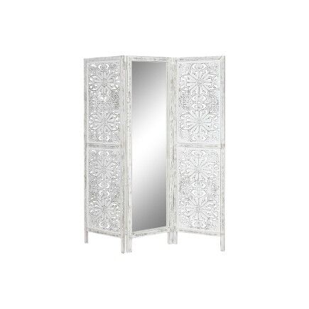 Paravento Home ESPRIT Bianco Legno di mango Specchio 152 x 2 x 182 cm
