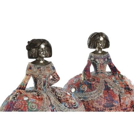 Figura Decorativa Home ESPRIT Multicolor Resina Espejo Dama 17 x 12 x 21,5 cm (2 Unidades)