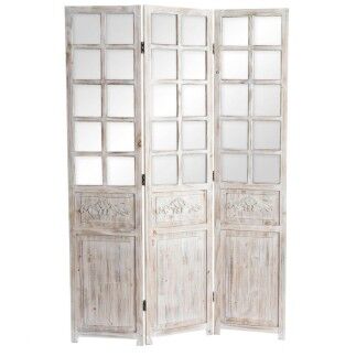 Biombo Home ESPRIT Blanco Abeto Espejo 120 x 3 x 180 cm