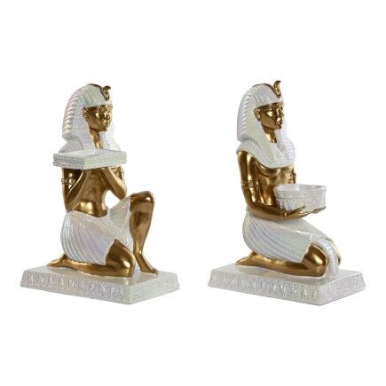 Figura Decorativa Home ESPRIT Blanco Dorado Resina Oriental Egipcio 12,5 x 17 x 25 cm (2 Unidades)