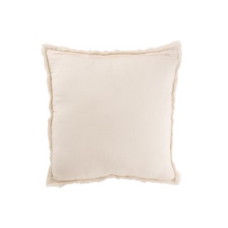 Coussin carré bords effilochés en polyester écru 50x50x12cm