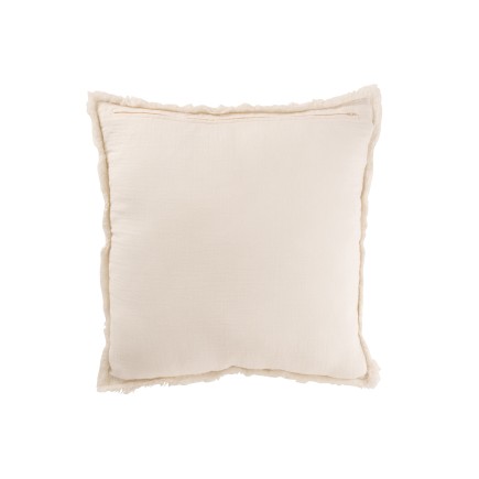 Coussin carré bords effilochés en polyester écru 50x50x12cm