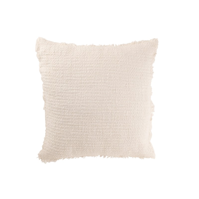 Coussin carré bords effilochés en polyester écru 50x50x12cm