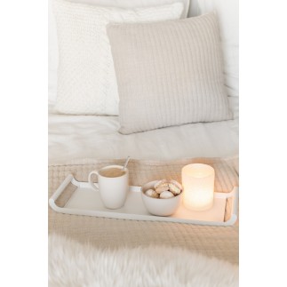 Cuscino quadrato con righe in cotone beige 45x45x12 cm