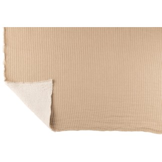 Plaid à bords effilochés en polyester beige 180x130cm