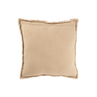 Coussin carré bords effilochés en polyester beige 50x50x12cm