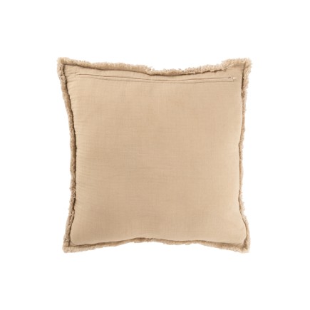 Coussin carré bords effilochés en polyester beige 50x50x12cm