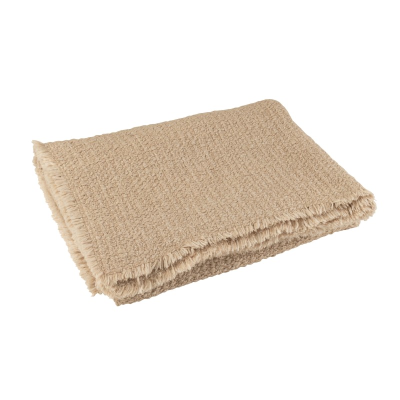 Plaid à bords effilochés en polyester beige 180x130cm Plaid à bords effilochés en polyester beige 180x130cm