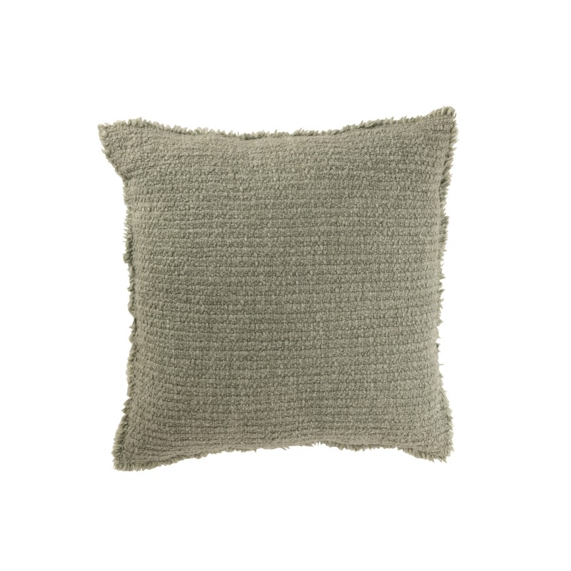 Coussin carré bords effilochés en coton vert 50x50x12cm Coussin carré bords effilochés en coton vert 50x50x12cm