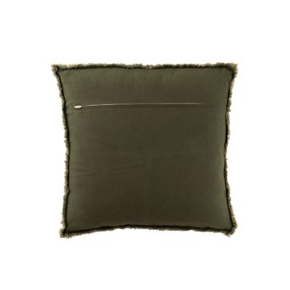 Coussin carré bords effilochés en polyester vert 45x45x12cm