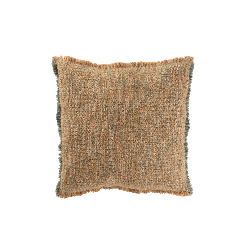 Coussin carré bords effilochés en polyester marron 45x45x12cm Coussin carré bords effilochés en polyester marron 45x45x12cm