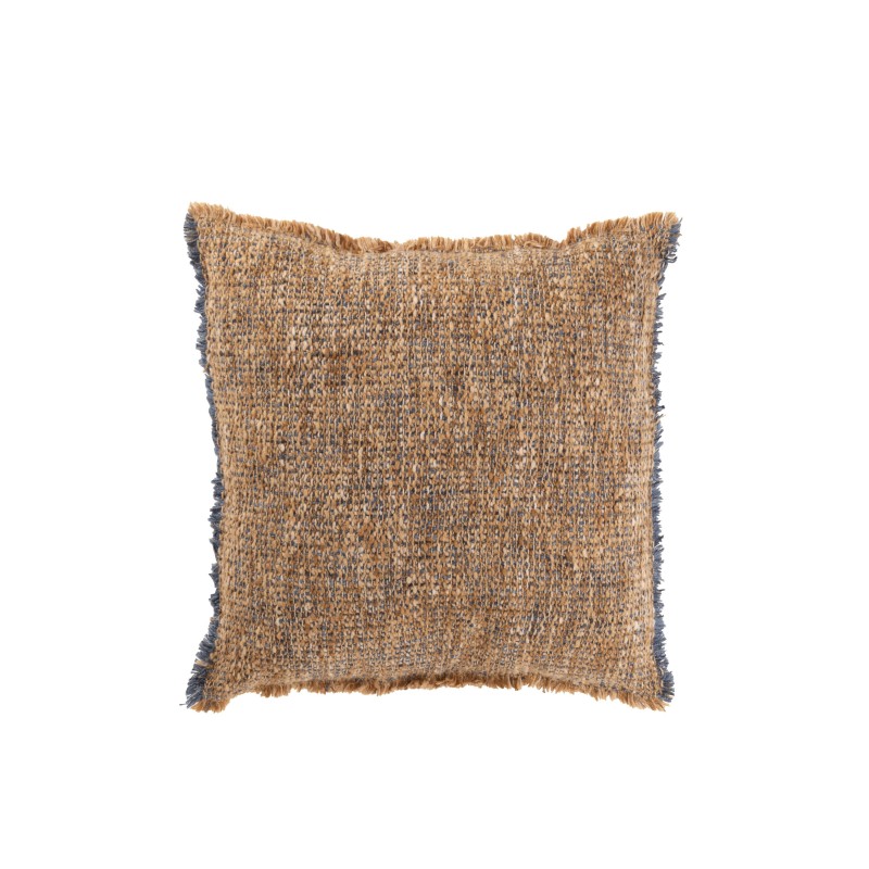 Coussin carré bords effilochés en polyester marron clair 45x45x12cm Coussin carré bords effilochés en polyester marron clair 45x45x12cm