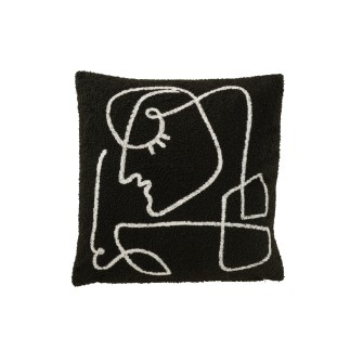 Coussin carré abstrait en polyester noir 42x42x13 cm
