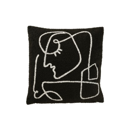Coussin carré abstrait en polyester noir 42x42x13 cm