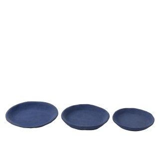 S/3 PLATES PAPER MACHE BLUE