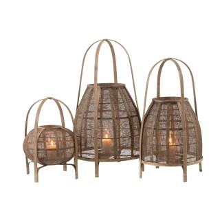 Lanterne sur pied en bambou marron 38.5x38.5x70 cm