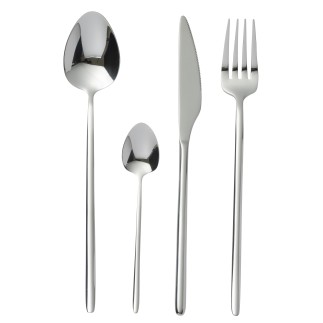Juego de 24 cubiertos de acero inoxidable en plata brillante.