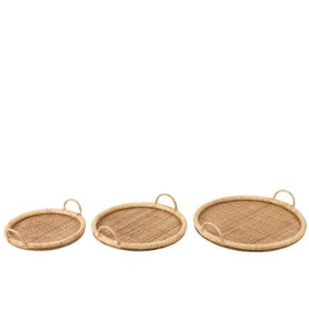 S/3 TRAY OVAL RATTAN/MET NAT