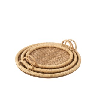 S/3 TRAY OVAL RATTAN/MET NAT