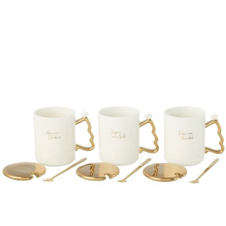 Conjunto de 3 chávenas de Natal em cerâmica branca 8,2 x 8,2 x 9,8 cm