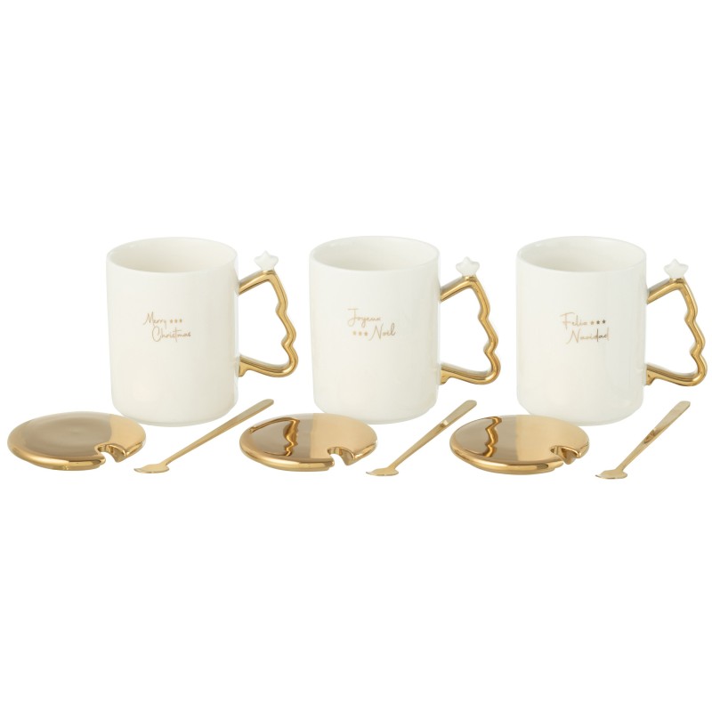 Conjunto de 3 chávenas de Natal em cerâmica branca 8,2 x 8,2 x 9,8 cm Conjunto de 3 chávenas de Natal em cerâmica branca 8,2 x 8,2 x 9,8 cm
