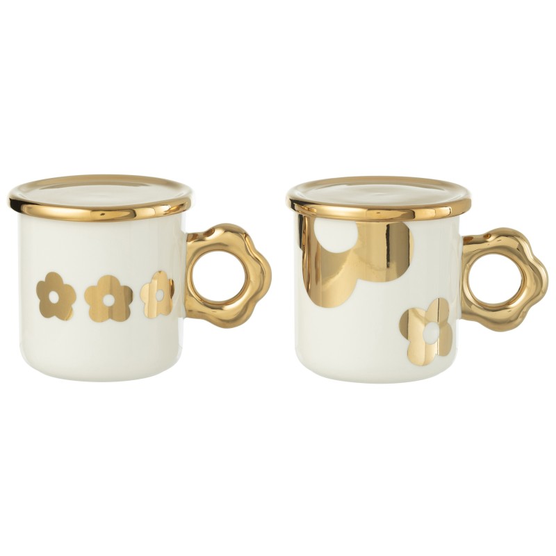 Conjunto de 2 chávenas de cerâmica branca e dourada 13,3 x 9,5 x 9,4 cm Conjunto de 2 chávenas de cerâmica branca e dourada 13,3 x 9,5 x 9,4 cm