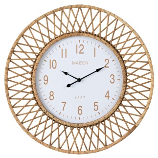 Relógio de parede em rattan contraplacado natural branco 61,5 x 2,5 x 61,5 cm